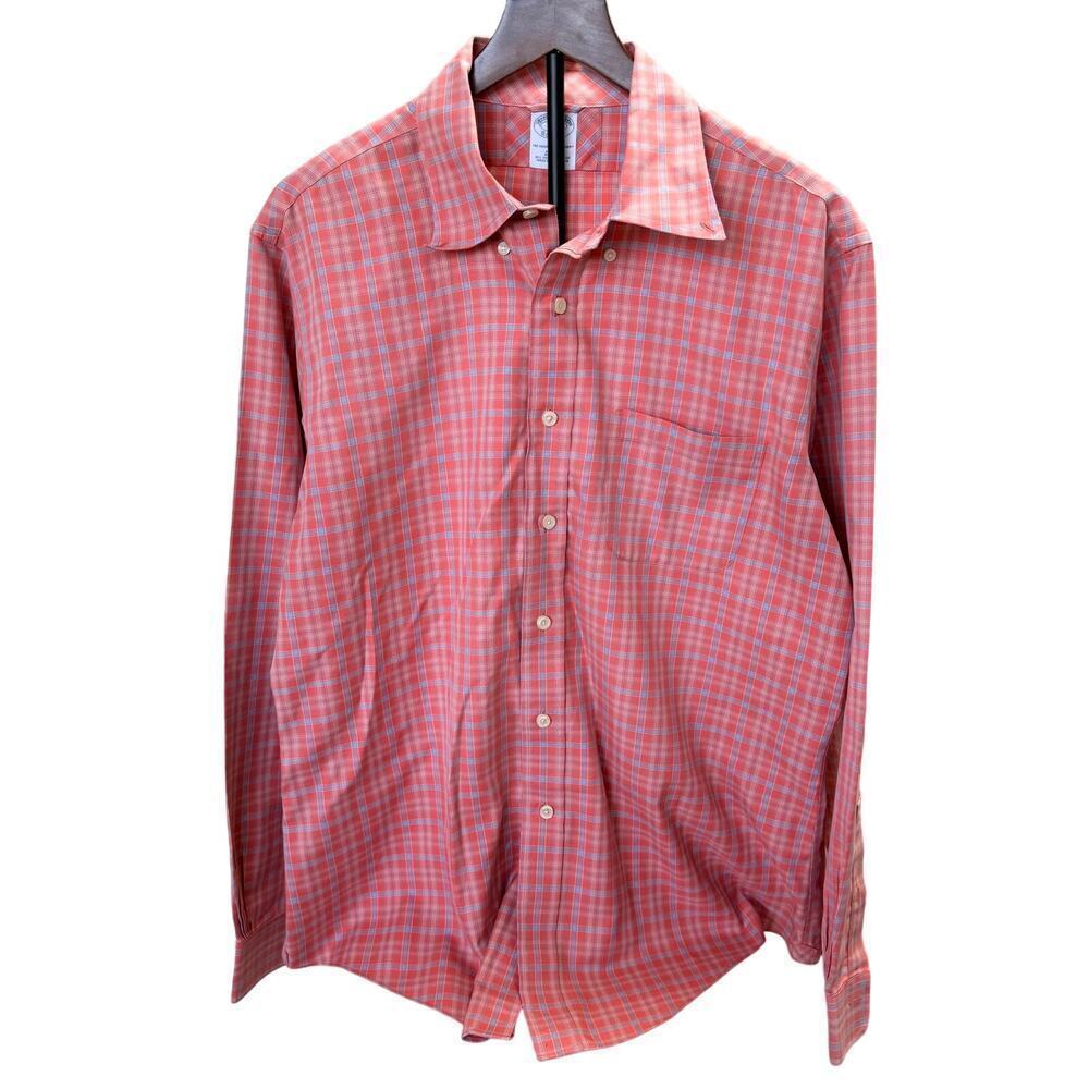 Brooks Brothers Slim Fit Non-Iron Red Blue Plaid Supima Cotton Shirt – Large